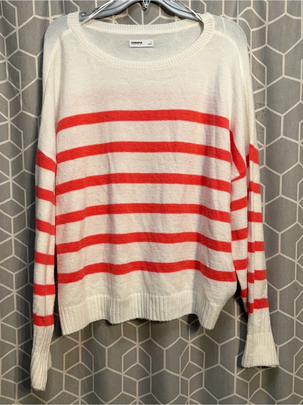 Sonoma Cream Sweater with Bright Coral Stripes